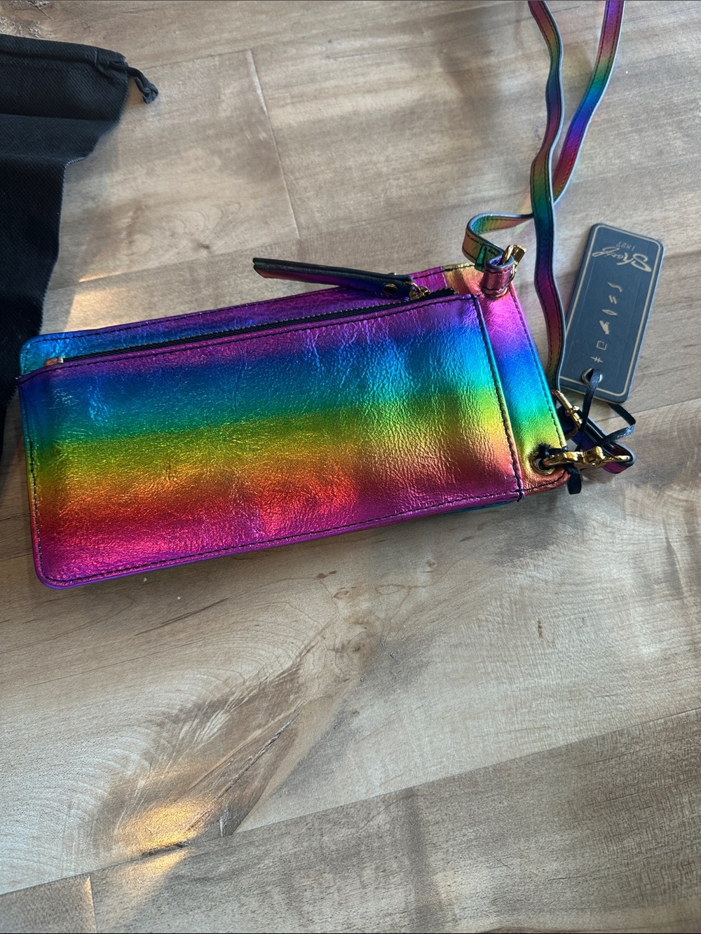 Sharif Iridescent Rainbow Leather Phone Crossbody with Gold Logo - Picture 3 of 7